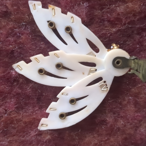 West German vintage plastic climbing/cascading earrings w/ rainbow rhinestones - Picture 8 of 10